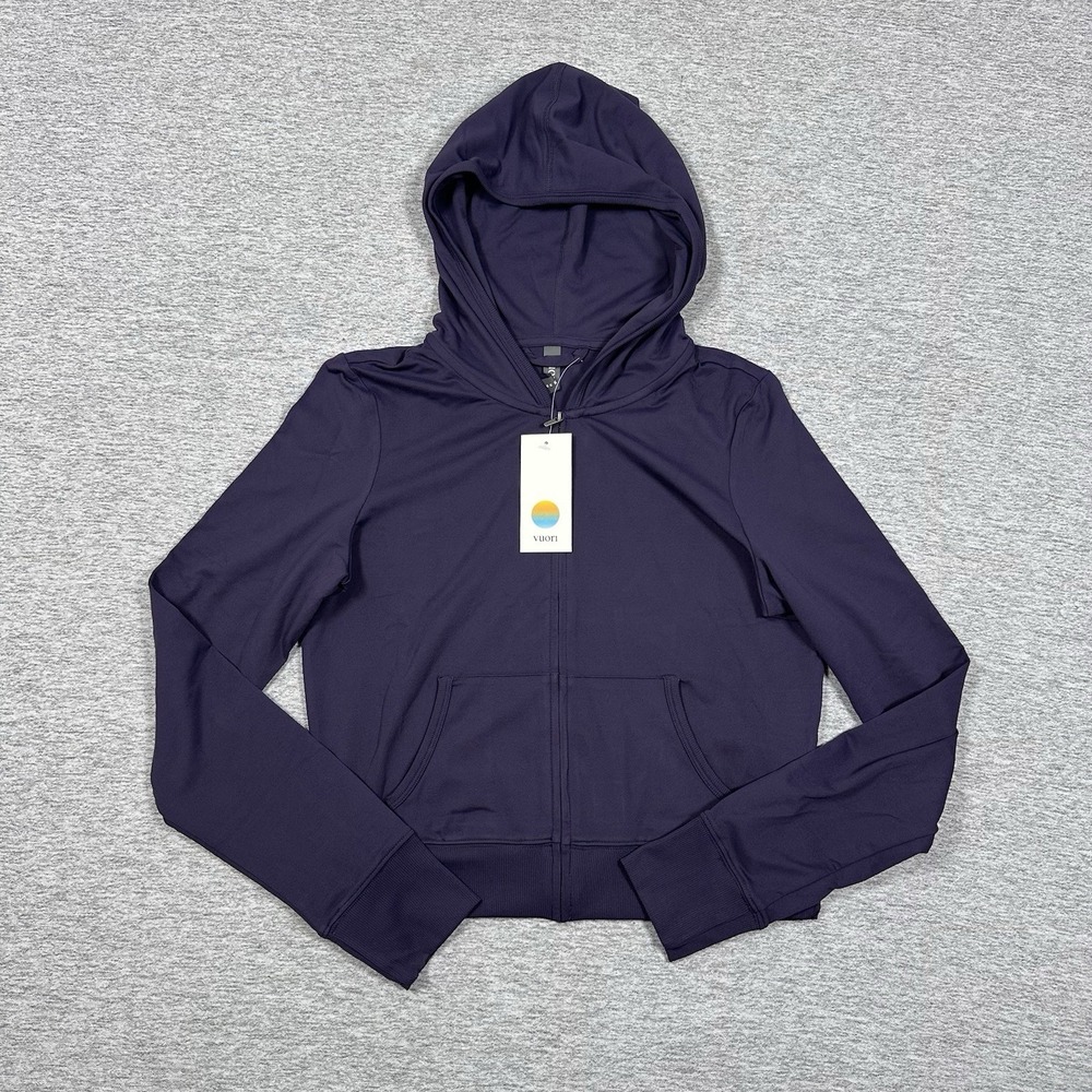 VUORI Halo Mini Full Zip Hoodie Womens Medium Velvet Violet Performance NEW